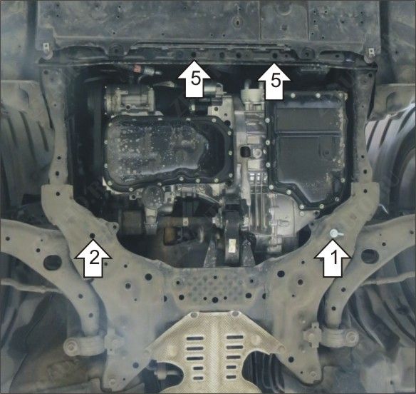 Защита стальная Мотодор (Двигатель, Коробка переключения передач), 2 мм, сталь для Mazda 3  2013-2018 арт. 71101
