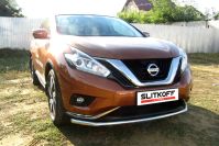 Защита переднего бампера d57 длинная Nissan Murano (2014-2023) Black Edition, Slitkoff, арт. NIM16003BE