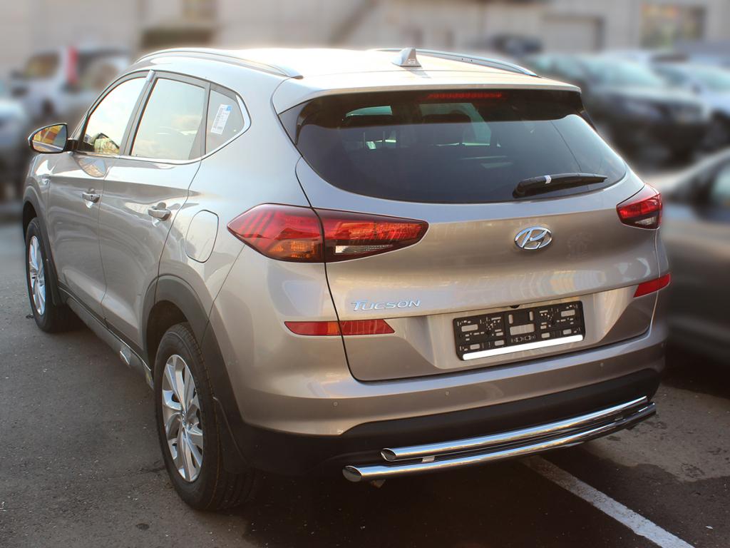Защита заднего бампера двойная d-53+43 для автомобиля Hyundai Tucson 2018-наст.вр., Технотек, арт. HNT18_3.1