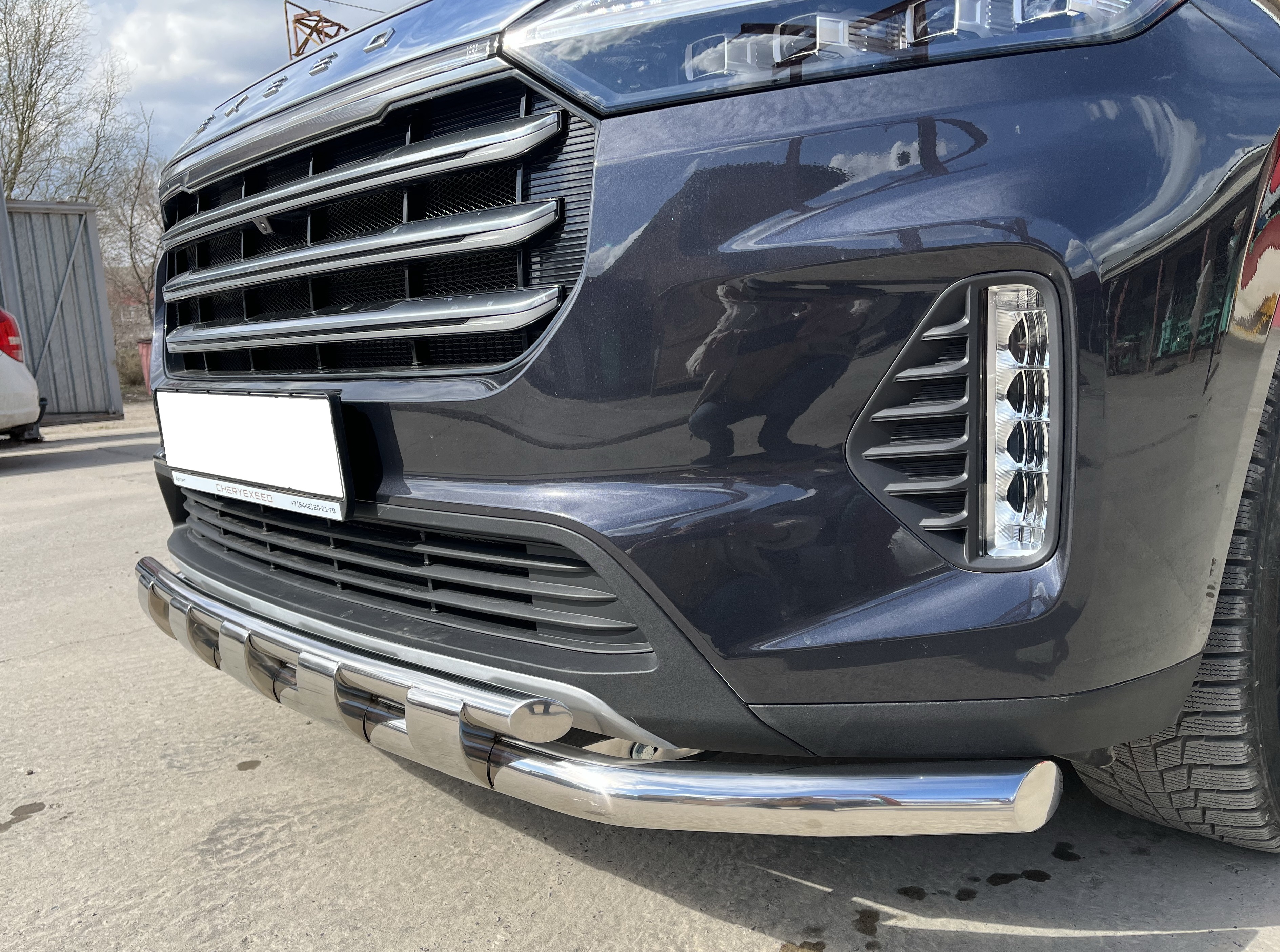 Защита переднего бампера двойная с перемычками для автомобиля CHERY CheryExeed VX 2022 арт. CHEVX.22.75