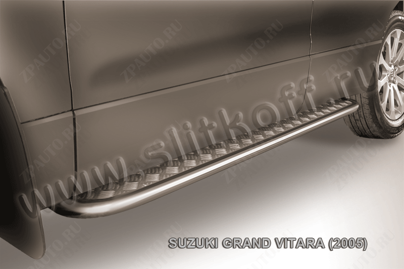 Защита порогов d42 с листом Suzuki Grand Vitara (2005-2008) Black Edition, Slitkoff, арт. SGV05012BE