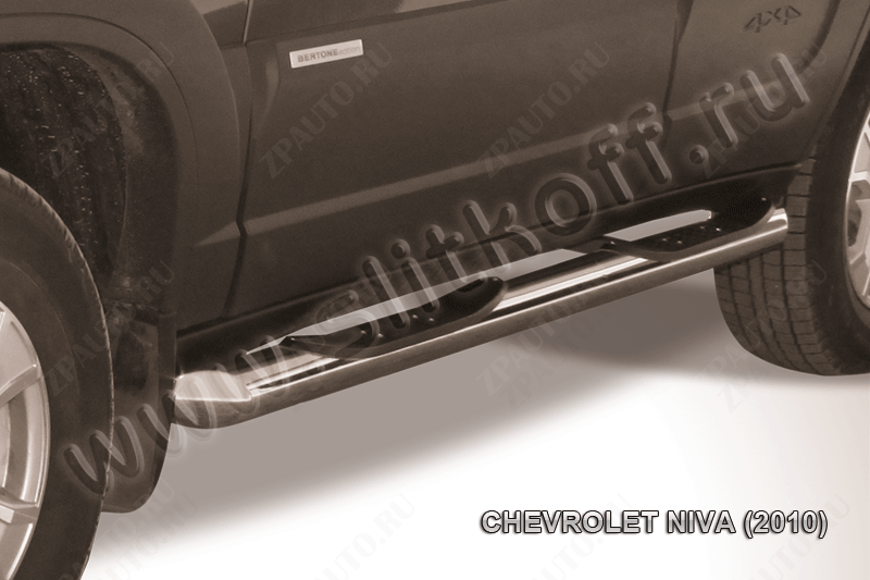 Защита порогов d76 с проступями Chevrolet Niva (2009-2020) Black Edition, Slitkoff, арт. CHN10-006BE