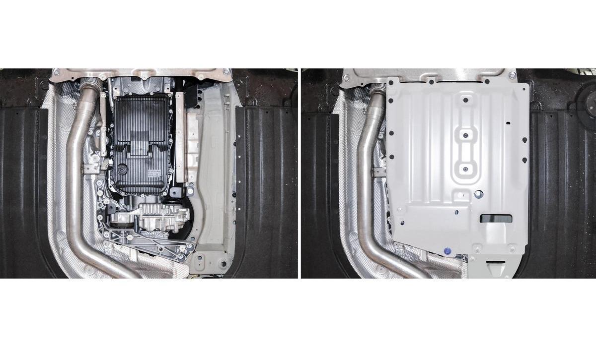 Защита КПП и РК Rival для BMW X5 G05 (xDrive 25d) 2018-н.в., штампованная, алюминий 3 мм, с крепежом, 2 части, 333.0534.1