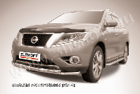 Защита переднего бампера d57+d57 двойная Nissan Pathfinder (2012-2017) Black Edition, Slitkoff, арт. NIP14-005BE