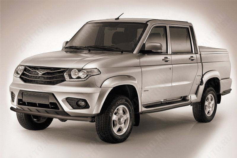 Защита переднего бампера d57 черная Uaz Pickup (2014-2023) , Slitkoff, арт. UPpic14-004B