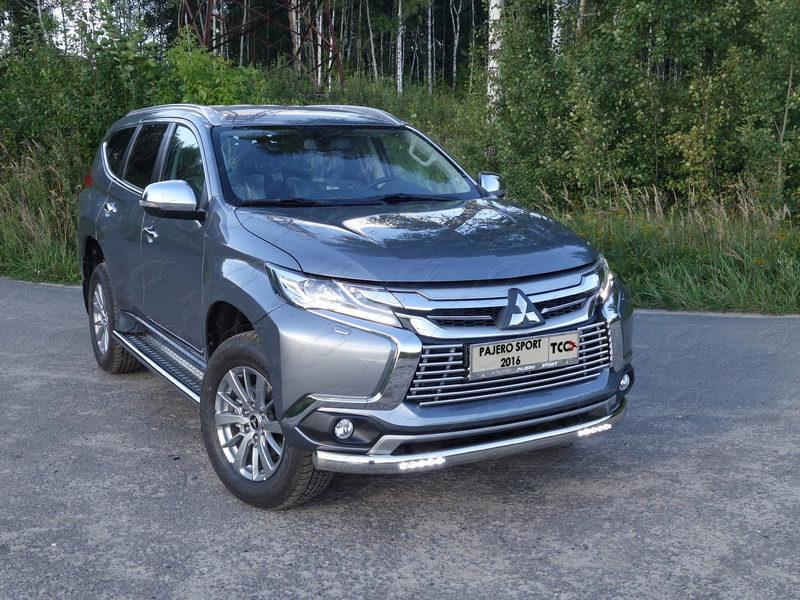 Защита передняя нижняя (овальная с ДХО) 75х42 мм для автомобиля Mitsubishi Pajero Sport 2016-, TCC Тюнинг MITPASPOR16-18