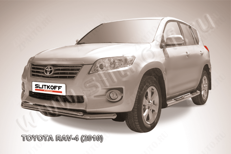 Защита переднего бампера d57+d42 двойная Toyota Rav-4 (2010-2016) , Slitkoff, арт. TR410-006