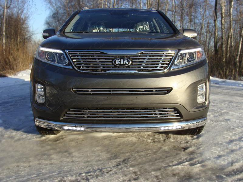 Защита передняя (овальная с ДХО) 75х42 мм для автомобиля Kia Sorento 2012-, TCC Тюнинг KIASOR12-17