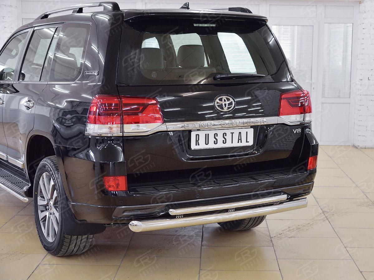 Защита заднего бампера d76/42 дугас декоративным пазом Toyota LC 200 Executive 2016, Slitkoff TLCZ-002557