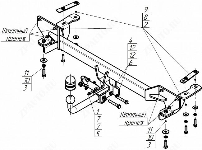 Фаркоп Gac GS4 2024-, тип шара A, MOTODOR, арт. 97805-A