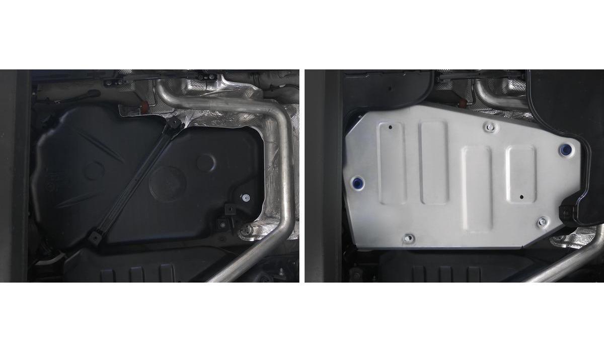 Защита топливного бака Rival для Audi Q3 II FWD 2018-н.в., штампованная, алюминий 3 мм, с крепежом, 333.0354.1