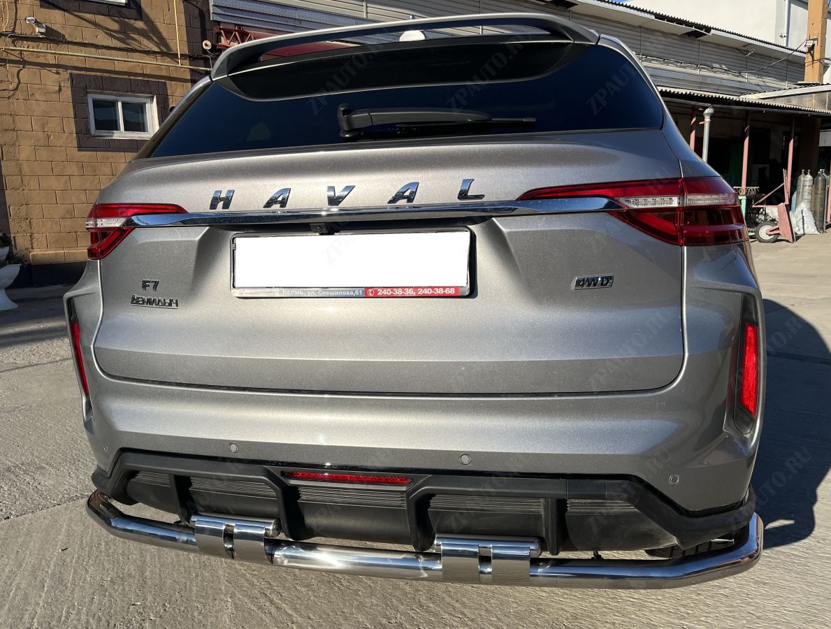 Защита заднего бампера угловая большая двойная с перемычками для автомобиля HAVAL F7 2022 Рестрайлинг арт. GWF7.22.22-25