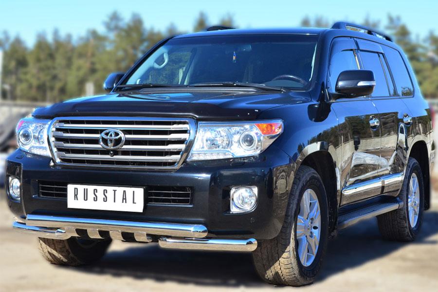 Защита переднего бампера d76/d76х2 с клыками для Toyota Land Cruiser 200 2012, Slitkoff TLCZ-001642