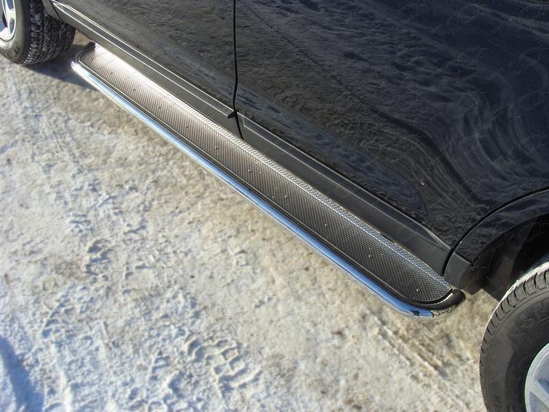 Пороги с площадкой (нерж. лист) 42,4 мм для автомобиля Ford Edge 2014-2015 TCC Тюнинг арт. FOREDG14-08