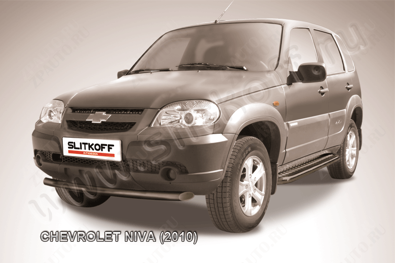 Защита переднего бампера d57 черная Chevrolet Niva (2009-2020) , Slitkoff, арт. CHN10-005B