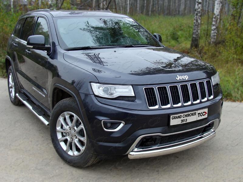 Защита передняя (овальная короткая) 75х42 мм для автомобиля Jeep Grand Cherokee 2013-2017, TCC Тюнинг GRCHER13-05