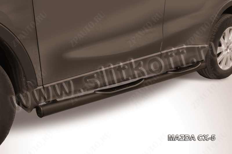 Защита порогов d76 с проступями черная Mazda CX-5 (2011-2017) , Slitkoff, арт. MZCX5-003B