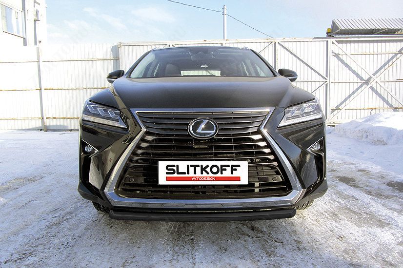 Защита переднего бампера d57 короткая черная Lexus RX-350 (2015-2019) , Slitkoff, арт. LRX15-003B