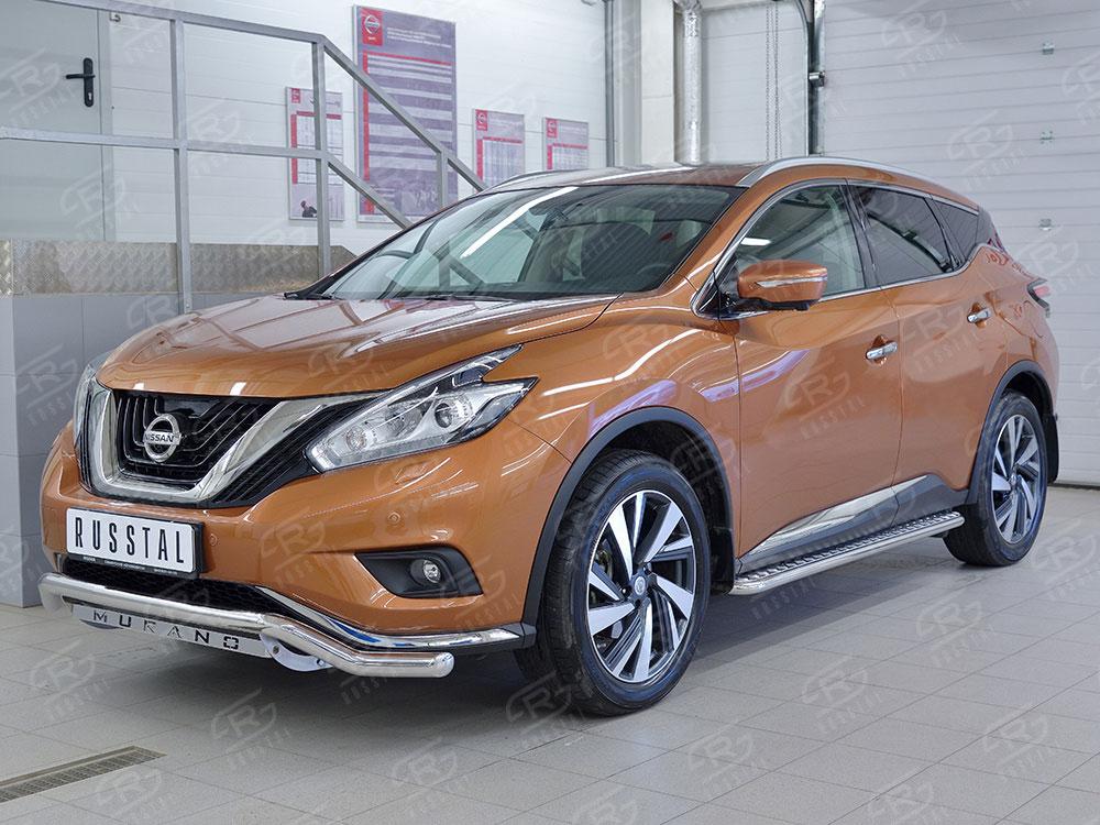 Защита переднего бампера d57 волна с надписью для Nissan Murano 2016, Slitkoff NMUZ-002400
