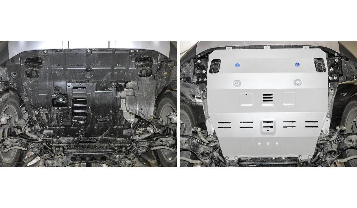 Защита картера и КПП Rival (увеличенная) для Geely Atlas 2018-н.в., штампованная, алюминий 2 мм, с крепежом, 333.1921.1