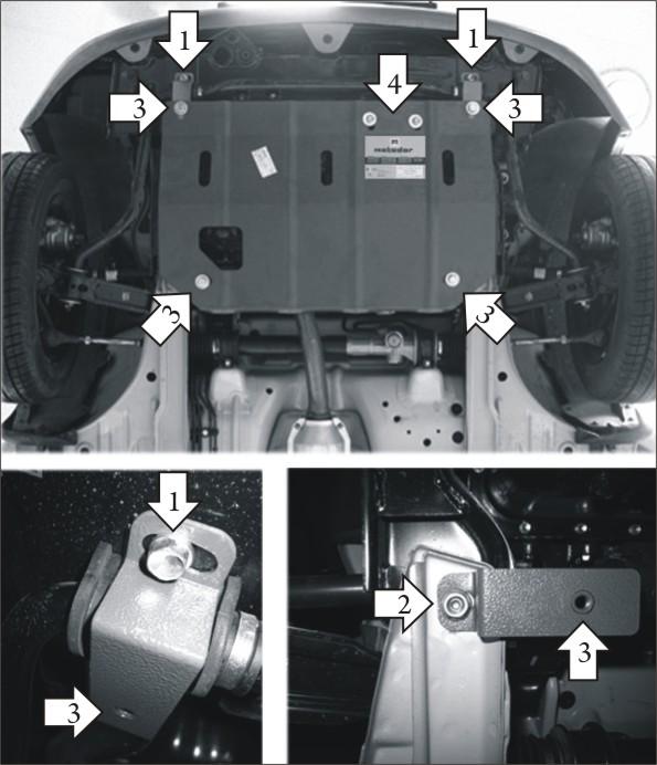 Защита стальная Мотодор (Двигатель, Коробка переключения передач), 2 мм, Сталь для Daewoo Matiz 2000-2016 арт. 70512