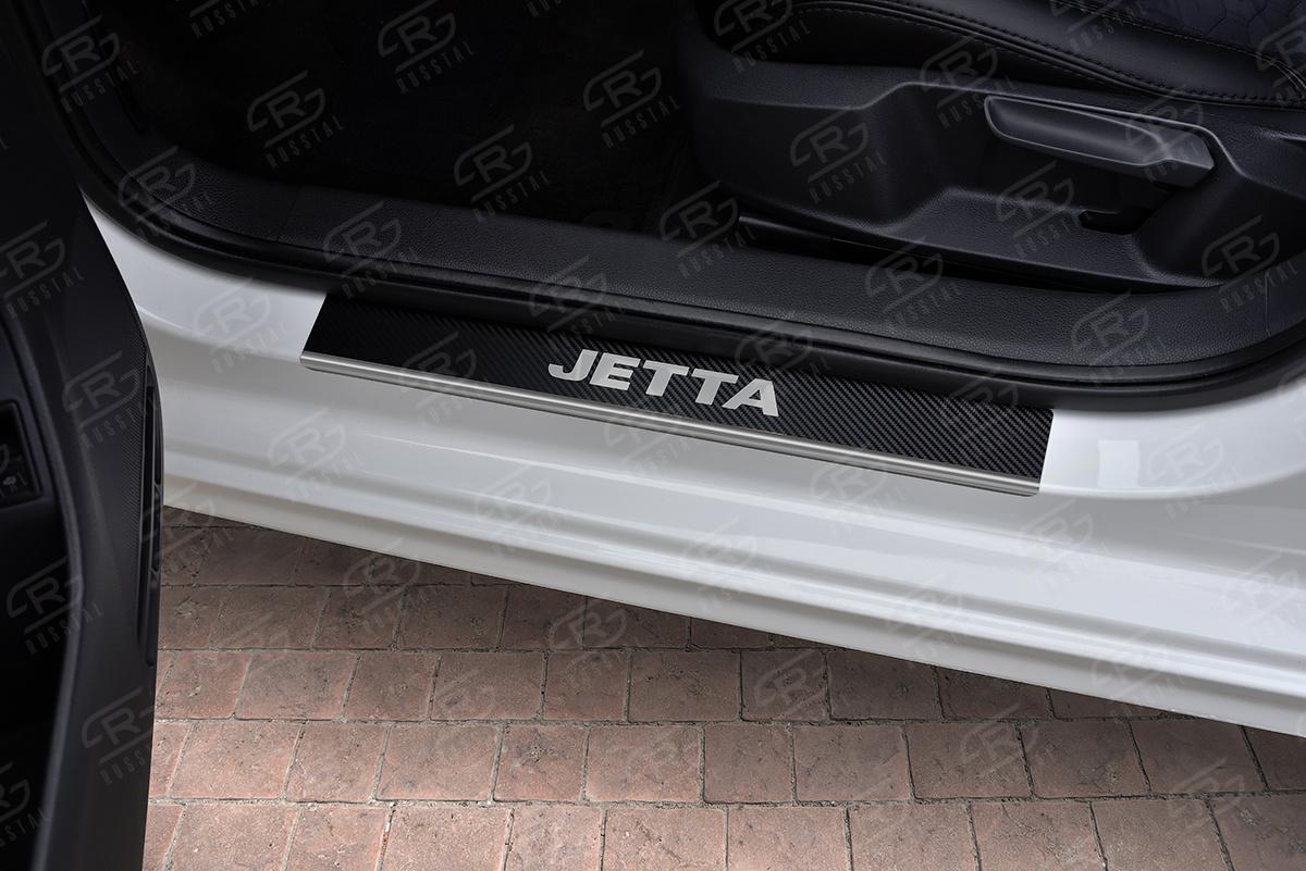 Накладки на пороги RUSSTAL (нерж., карбон, надпись) VWJET14-06 для VOLKSWAGEN JETTA 2014-2018
