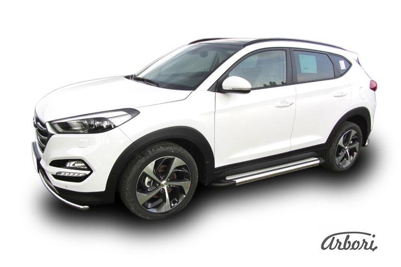 Пороги-подножки алюминиевые Arbori Luxe Silver серебристые на Hyundai Tucson 2015, артикул AFZDAALHT4WD1504, Arbori (Россия)