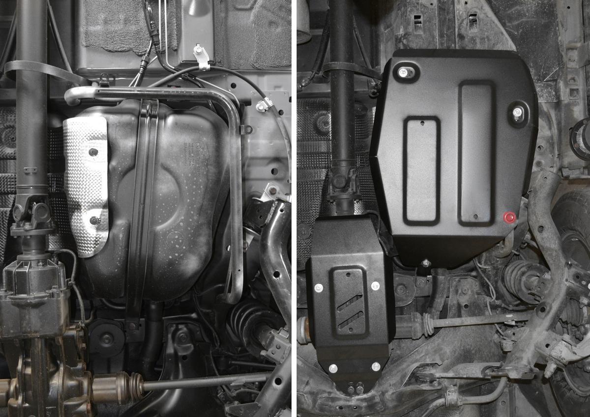 Защита топливного бака АвтоБроня для Haval H6 (V - 2.0TD) МКПП 4WD 2014-2020, штампованная, сталь 1.8 мм, с крепежом, 111.09405.1