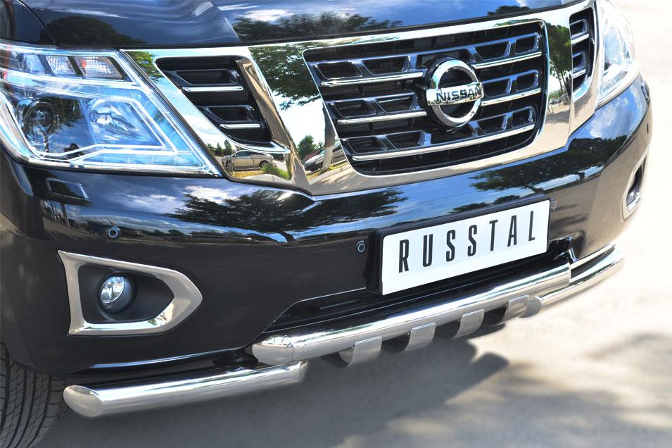 Защита переднего бампера d76/d76х2 с клыками для Nissan Patrol 2014, Slitkoff, PATZ-001728