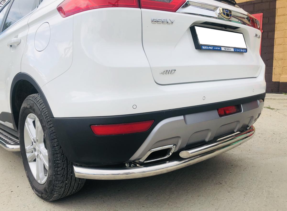 Защита заднего бампера  двойная для автомобиля Geely Atlas 2018 арт. GA.18.22