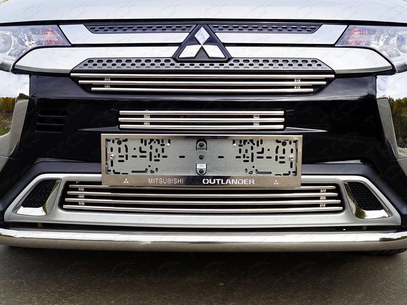 Решетка радиатора верхняя 12 мм для автомобиля Mitsubishi Outlander 2018-, TCC Тюнинг MITOUT18-15