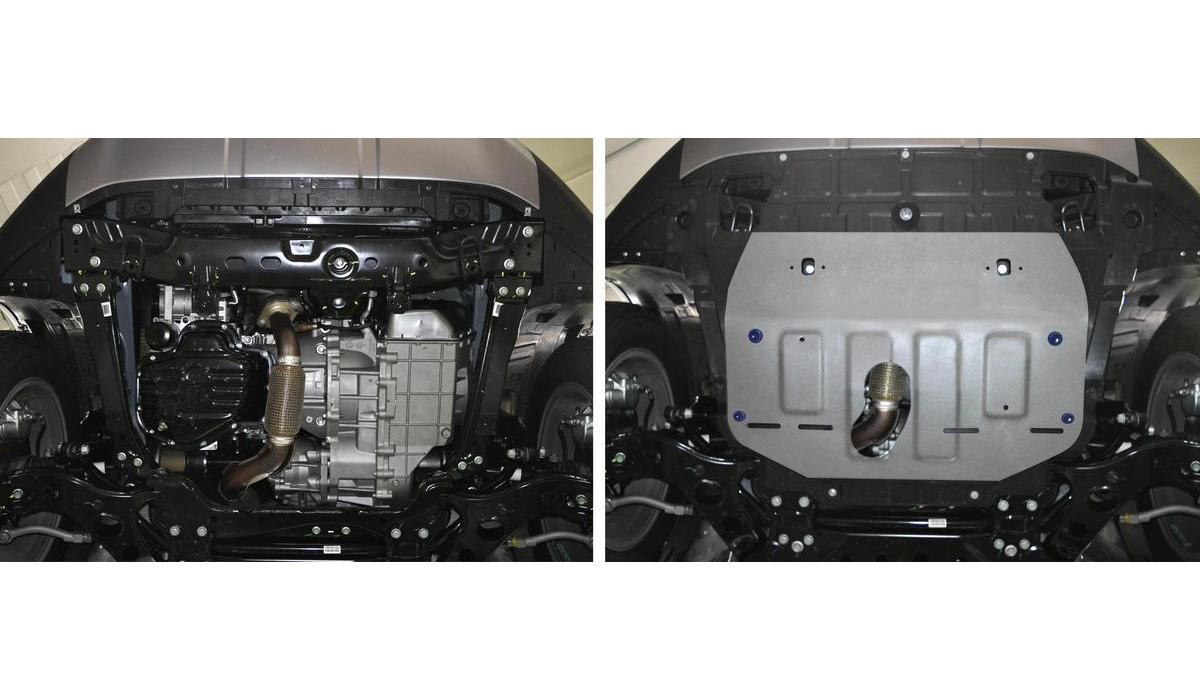 Защита картера и КПП Rival для Geely Atlas 2018-н.в., штампованная, алюминий 3 мм, с крепежом, 333.1914.1