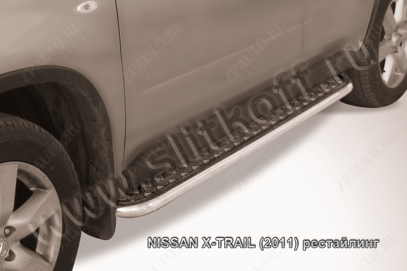 Защита порогов d42 с листом Nissan X-Trail (2011-2015) Black Edition, Slitkoff, арт. NXT11-008BE