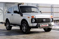 Защита переднего бампера d42 с декоративными элементами Lada Niva Urban 3d (2014-2023) Black Edition, Slitkoff, арт. NivUR001BE