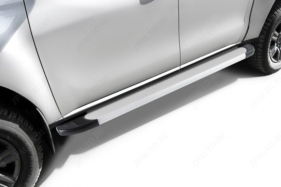 Пороги алюминиевые "Optima Silver" 1800 серебристые Mitsubishi L-200 (2018-2022) , Slitkoff, арт. AL-ML18-002