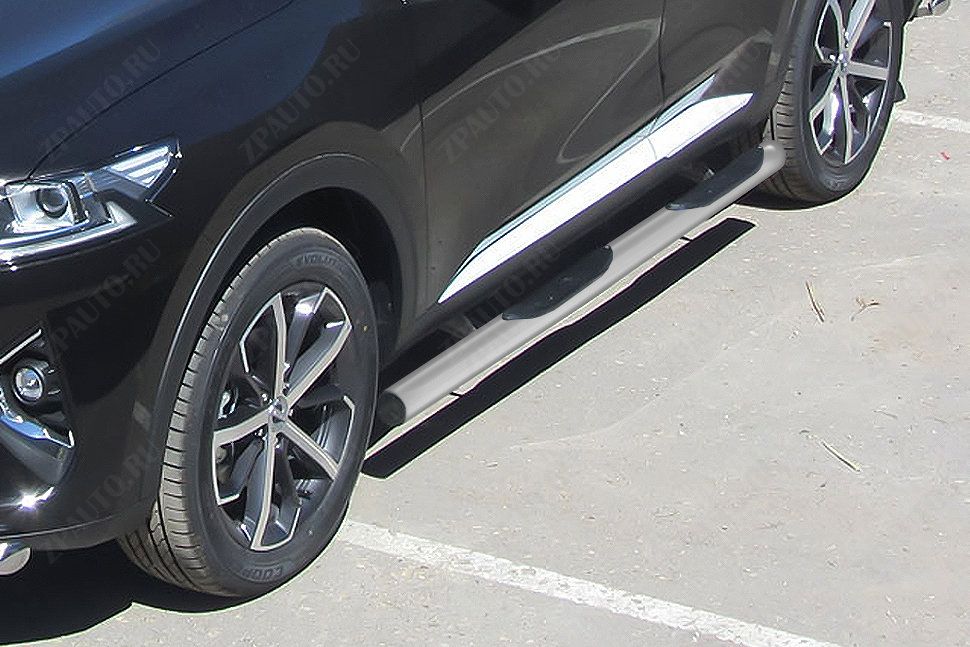 Защита порогов d76 с проступями серебристая Haval F7 F7x (2019-2023) , Slitkoff, арт. HavF7005S