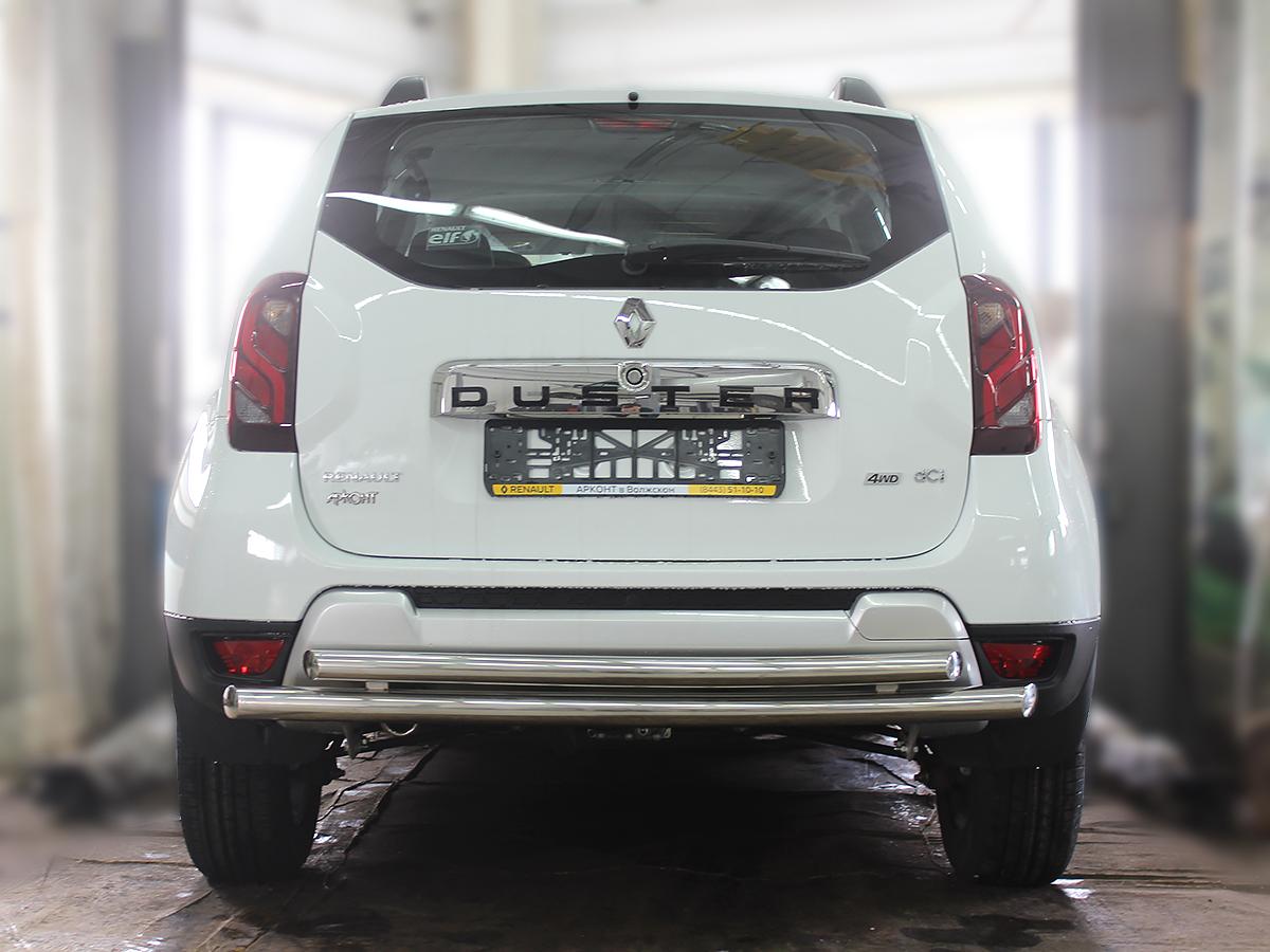 Защита заднего бампера радиусная двойная d-60+53 (без фаркопа) для автомобиля Renault Duster 2015-наст.вр., Технотек, арт. RD15_3.2