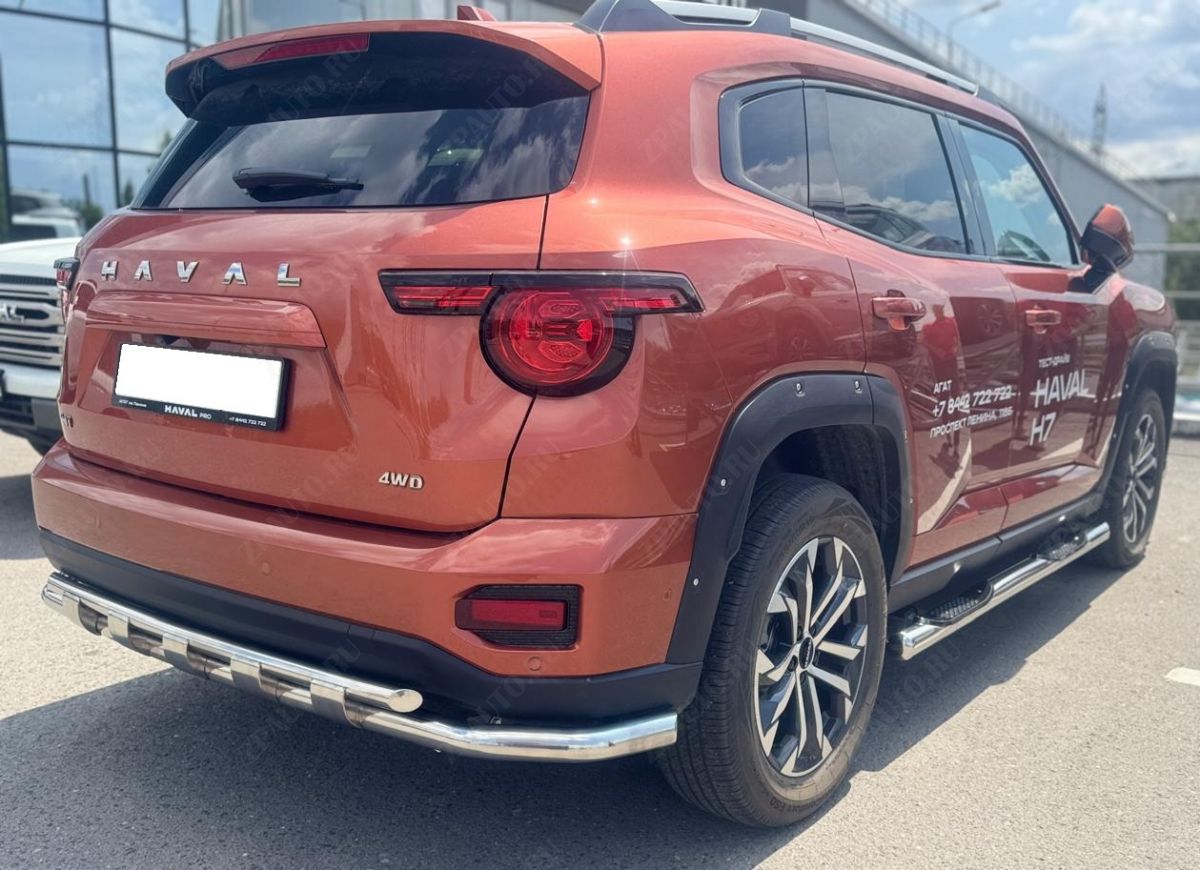 Защита заднего бампера угловая большая двойная с  перемычками для автомобиля Haval H7 2025 арт. HVH7.25.22-25