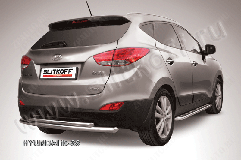 Защита заднего бампера d57+d42 двойная Hyundai ix-35 (2010-2015) Black Edition, Slitkoff, арт. Hix35-011BE