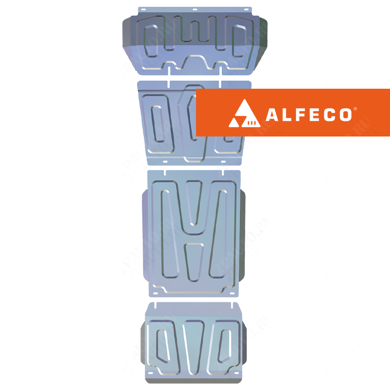 Защита комплект защиты (радиатор, редуктор переднего моста, КПП, РК (4 части)) Changan HUNTER PLUS 2023- V-all комплект , ALFeco, алюминий 4мм, арт. ALF5722al