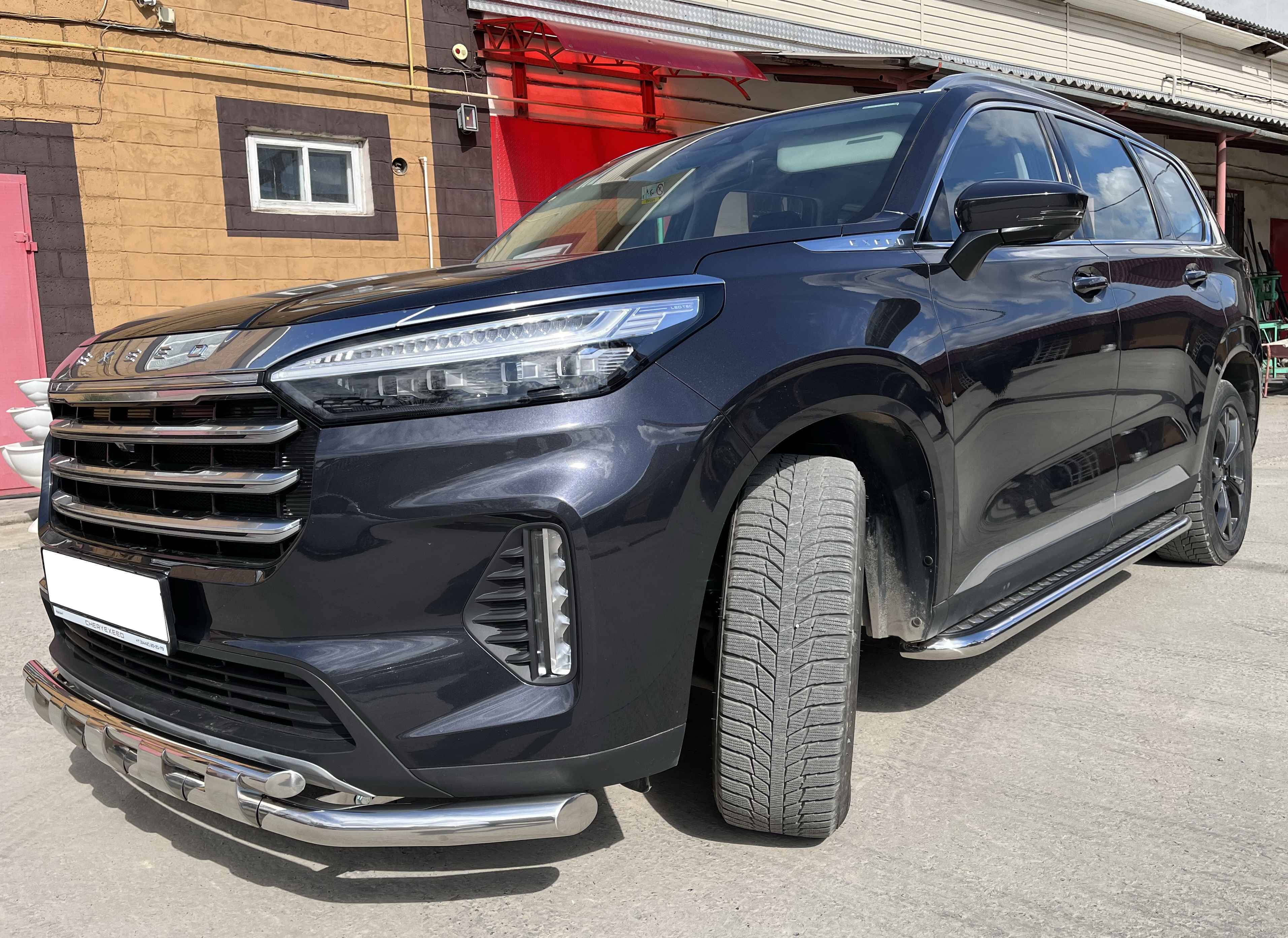 Защита переднего бампера двойная с перемычками для автомобиля CHERY CheryExeed VX 2022 арт. CHEVX.22.75