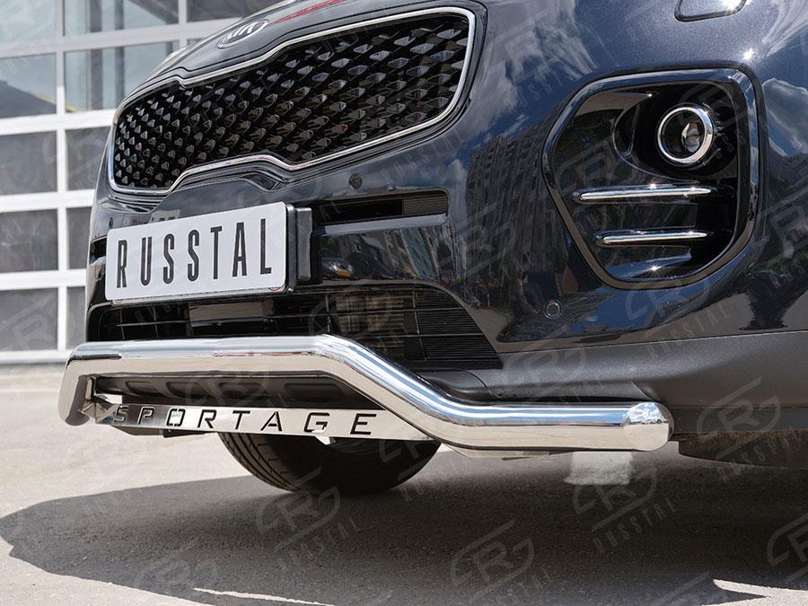 Защита переднего бампера d57 волна с надписью Kia Sportage 2016, Slitkoff KSZ-002280