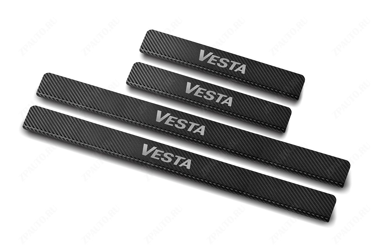 LADA VESTA SW CROSS 2015- Накладки на пороги RUSSTAL (нерж., карбон, надпись) LDVSSW17-06