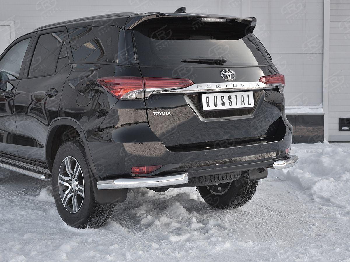 Защита заднего бампера уголки d76 на Toyota Fortuner 2017, Slitkoff TFZ-002894