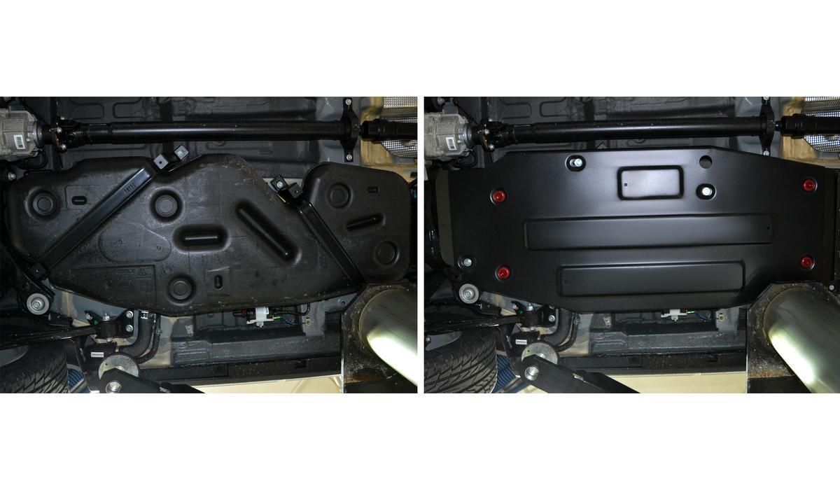 Защита топливного бака АвтоБроня для Geely Atlas (V - 2.0; 2.4) 2018-н.в., штампованная, сталь 1.8 мм, с крепежом, 111.01915.1