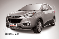 Защита переднего бампера d57+d42 двойная радиусная Hyundai ix-35 (2010-2015) Black Edition, Slitkoff, арт. Hix35-003BE