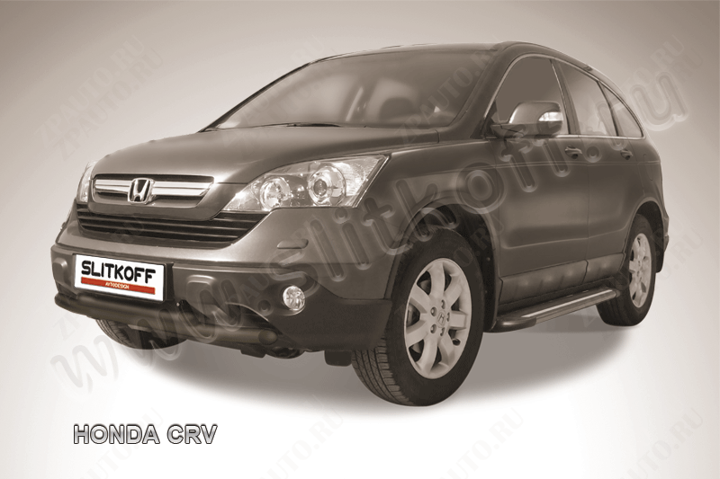 Защита переднего бампера d57+d57 двойная черная Honda CR-V (2006-2009) , Slitkoff, арт. HCRV003B