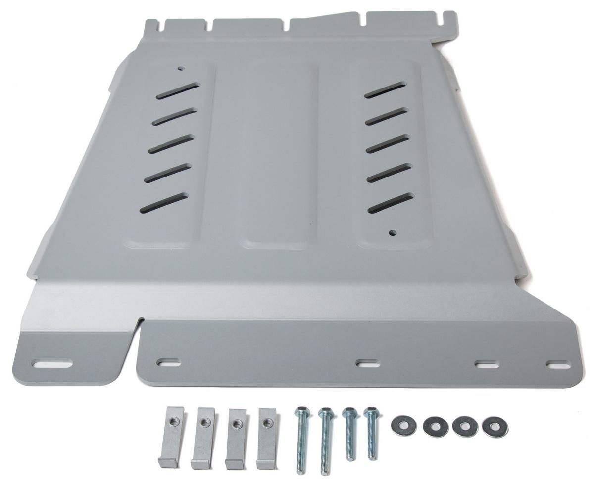 Защита КПП Rival для Nissan Navara D40 4WD 2004-2010, штампованная, алюминий 6 мм, с крепежом, 2333.4166.2.6