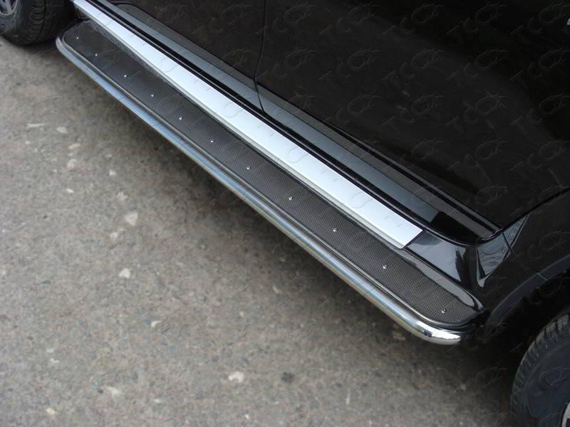 Пороги с площадкой (нерж. лист) 42,4 мм для автомобиля Nissan Terrano 2014-, TCC Тюнинг NISTER14-07