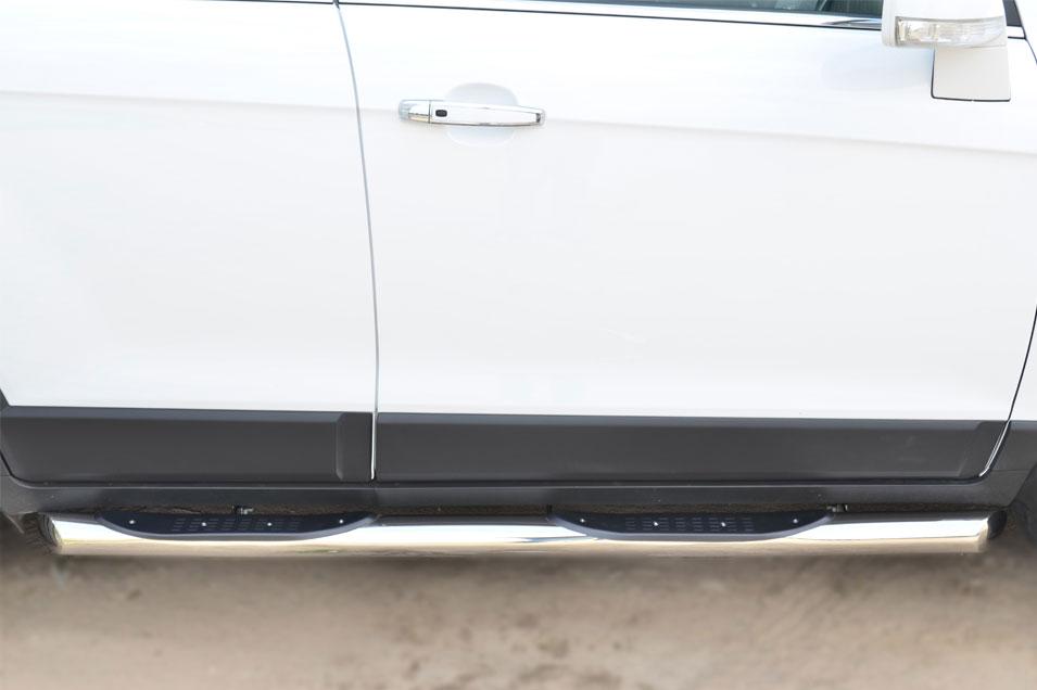 Пороги труба d76 с накладками вариант 1 для Chevrolet Captiva 2013, Руссталь CAPT-001748